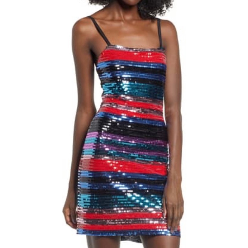 WAYF Manfi Lace-Up Back Sequin Mini Dress